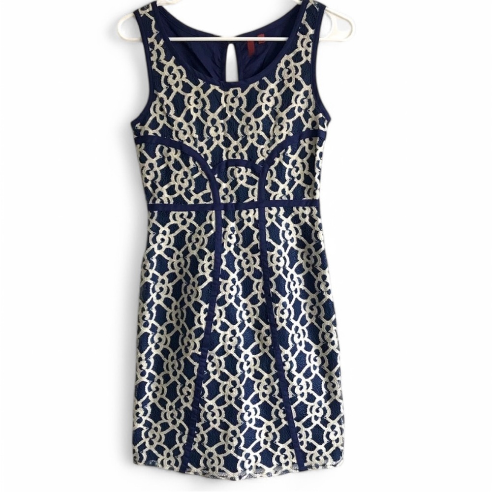 Vintage Blue Sleeveless Lace Shift Dress